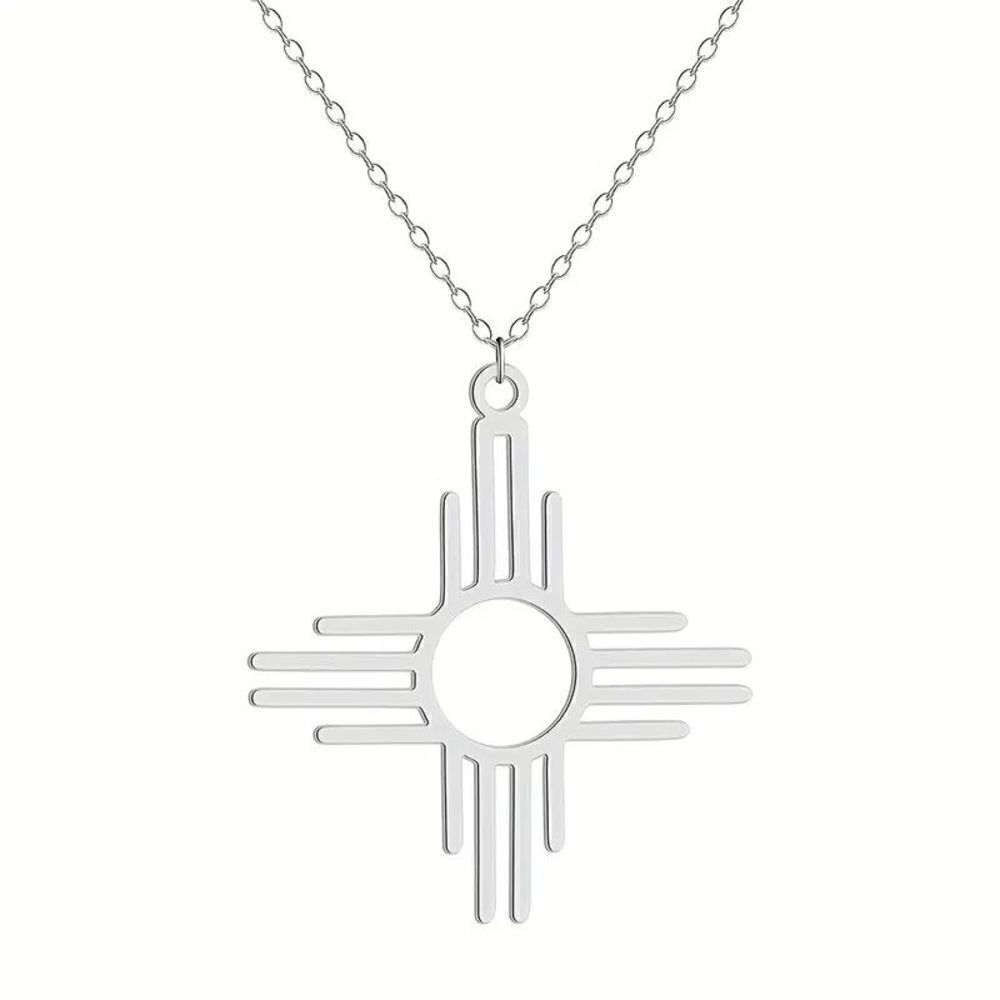Zia Symbol Sun White Gold Plated Pendant Necklace